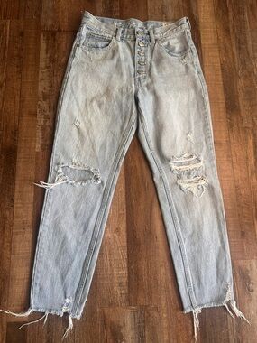 Free People High-Rise Light Wash Distressed Button-Fly Jeans